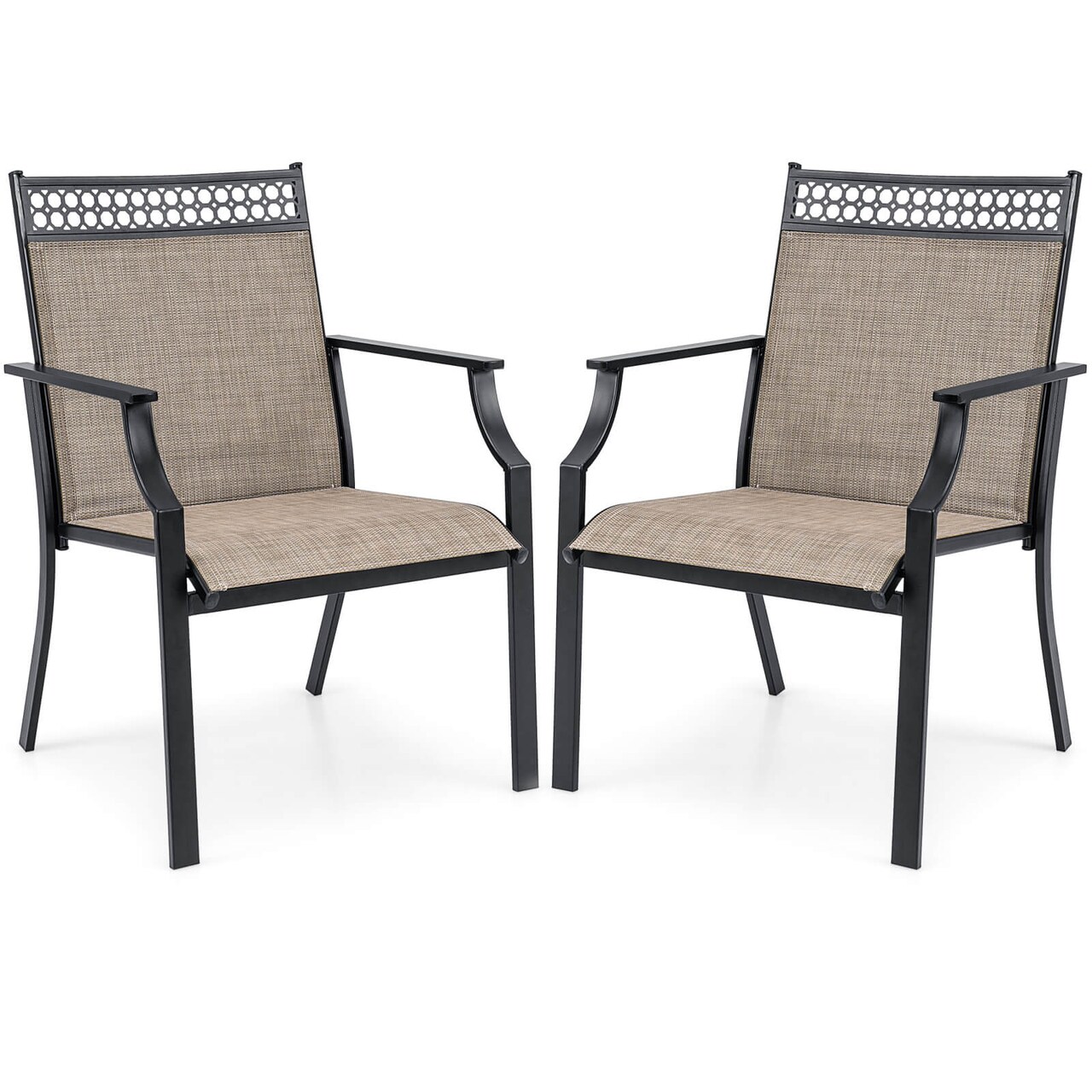 Costway Patio Chairs Set of 2 with All Weather Breathable Fabric High Backrest Blue/Coffee/Black